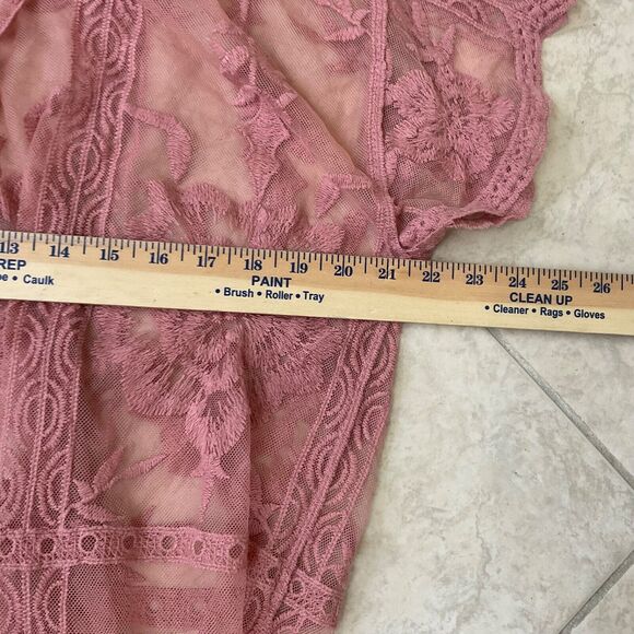 LC Lauren Conrad lace duster cardigan Womens OS Boho long line Rose color. - Picture 10 of 11